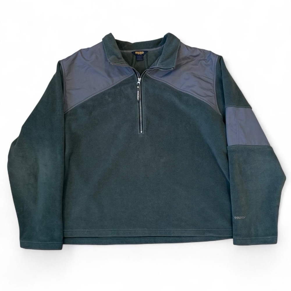 Woolrich John Rich & Bros Green Fleece Half Zip Pullover Sweatshirt Men's XXL